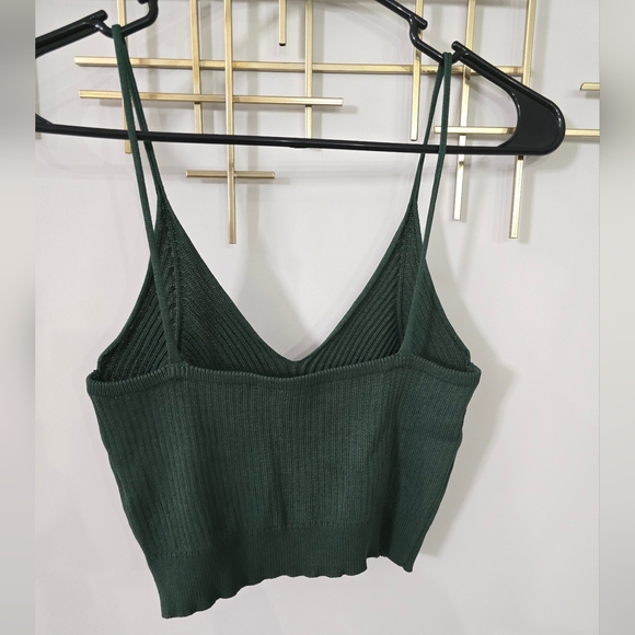 Green Ribbed Knit Crop Top - Picture 2 of 3